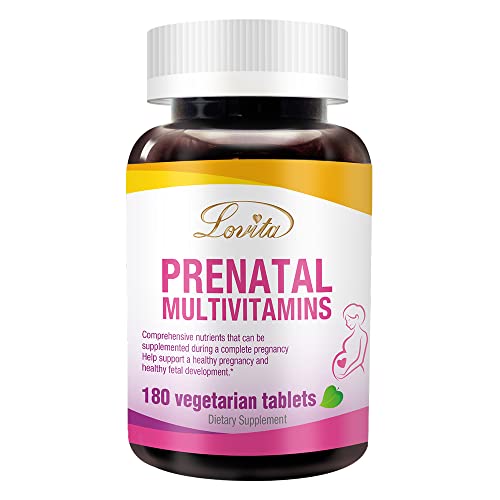 Lovita Prenatal Vitamins with Iron 27 mg, Folic Acid 800mcg & Calcium, Vegan Prenatal Vitamins for Women During and Post Preganacy, Non GMO, 180 Vegetarian Prenatal Pills