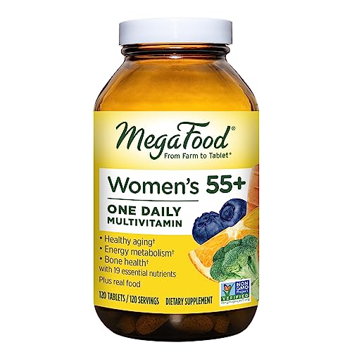 MegaFood Women's 55+ One Daily Multivitamin for Women with Vitamin A, Vitamin C, Vitamin D3 & Vitamin E for Optimal Aging Support - Plus Real Food - Immune Support Supplement- Vegetarian - 120 Tabs