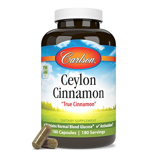 Carlson - Ceylon Cinnamon, Cinnamon Supplements, 500 mg, Cinnamon Extract Pills, Ceylon Cinnamon Capsules, 180 Capsules