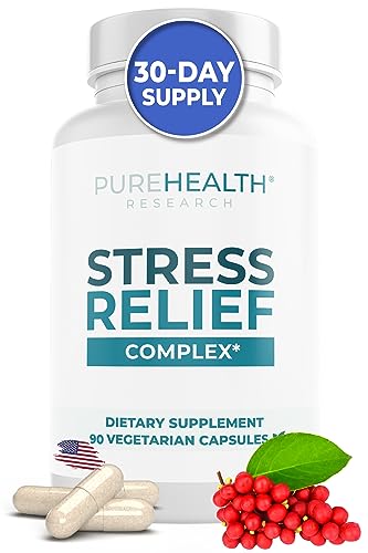 PUREHEALTH RESEARCH Stress Relief Supplement Complex - Anxiousness and Depression Supplements for Mood Support with Lemon Balm Extract, Ashwaghanda, Schizandra Extract and Rhodiola, 1 Bottle