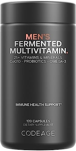 Codeage Men’s Daily Multivitamin Supplement, 25+ Vitamins & Minerals For Adults, Organic Whole Foods Vitamins For Men, Vitamin A, B Vitamins, Vitamin C, D, E, K, Probiotic, Zinc, Omega-3, 120 Capsules