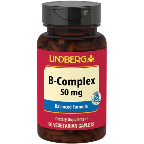 Lindberg Vitamin B Complex | 50mg | 90 Caplets | Balanced Formula | with Biotin and Folate | Non-GMO, Gluten Free, Vegetarian Supplement