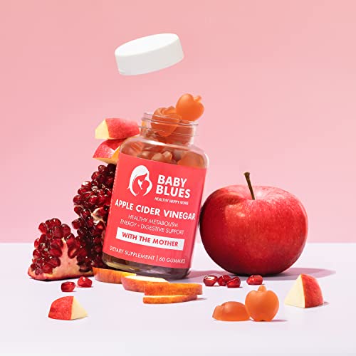 Baby Blues Apple Cider Vinegar Gummies - Vegan, Non-GMO & Gluten-Free, Postpartum Dietary Supplement with Both Vitamin B-6 & B12, 60 Pieces per Bottle