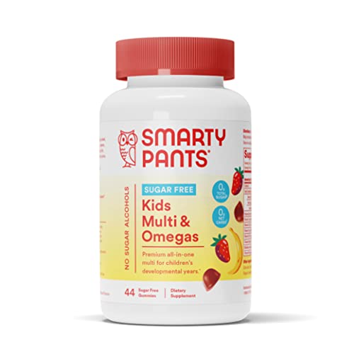 SmartyPants Kids Multivitamin Gummies, Sugar Free: Omega 3 (ALA), Vitamin D3, C, Vitamin B12, B6, Vitamin A, K & Zinc for Immune Support, Erythritol Free, Strawberry Banana, 44 Count (22 Day Supply)