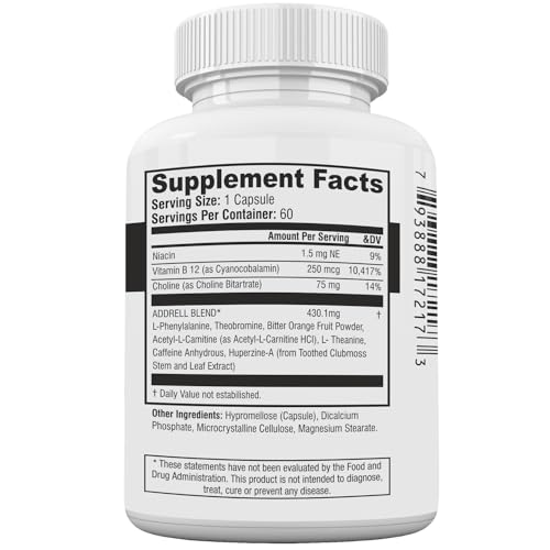 Focus Pep Addrell Energy Stimulant Dietary Supplement Designed for Brain Boosting- 60 Natural Pills