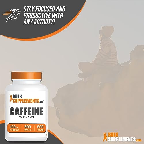 BULKSUPPLEMENTS.COM Caffeine Capsules - Caffeine Supplements, Caffeine Pills 100mg - Caffeine Capsule, Stay Awake Caffeine Pills - 1 Capsule per Servings, 500-Day Supply, 500 Capsules