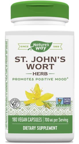 Nature's Way Premium St. John’s Wort Herb, Promotes A Positive Outlook*, 700 mg per serving, 180 Vegan Capsules