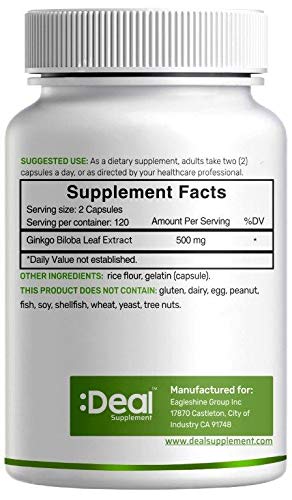 Ginkgo Biloba 500mg Per Serving, 300 Capsules, 5 Month Supply – Grown in Northern Asia – Extra Strength, Non-GMO, No Gluten