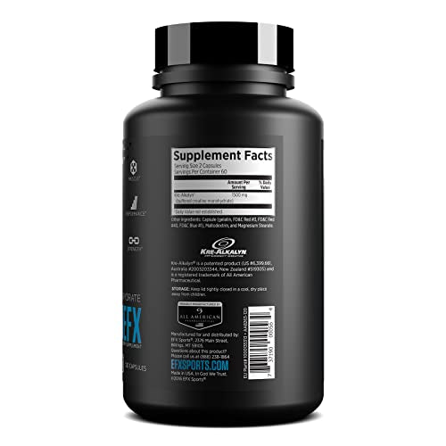 EFX Sports Kre-Alkalyn EFX | pH Correct Creatine Monohydrate Pill Supplement | Strength, Muscle Growth & Performance | 60 Servings, 120 Capsules