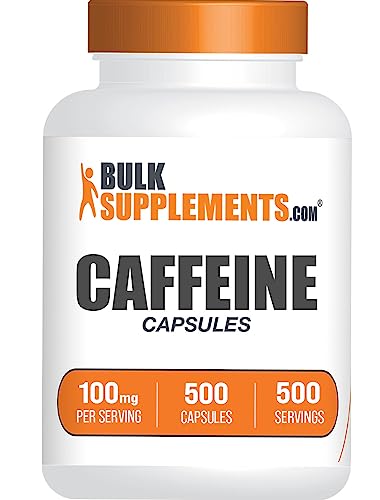 BULKSUPPLEMENTS.COM Caffeine Capsules - Caffeine Supplements, Caffeine Pills 100mg - Caffeine Capsule, Stay Awake Caffeine Pills - 1 Capsule per Servings, 500-Day Supply, 500 Capsules