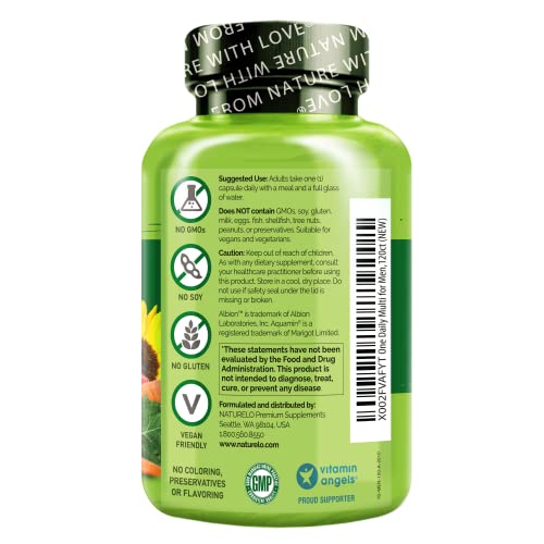 NATURELO One Daily Multivitamin for Men - with Vitamins & Minerals + Organic Whole Foods - Supplement to Boost Energy, General Health - Non-GMO - 120 Capsules - 4 Month Supply