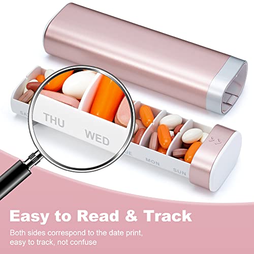 Travel Weekly Pill Organizer, Colorwing Stylish Pretty Pill Box 7 Day, Cute Daily Pill Case Holder to Medication, Supplements, Small Medicine Box Prefect as a Gift, for Office, Trip, Gym (Pink)