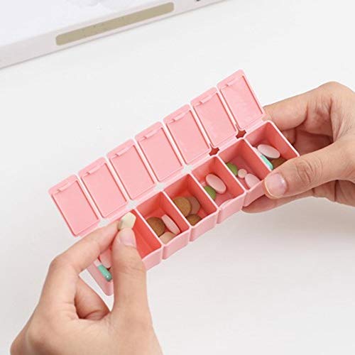 2Pcs Weekly Pill Organizer Daily Vitamin Case 5.3×1.2×1in Medicine Box Daily Medicine Organizer Pillbox Organizer Dispenser Case for Medicine Supplements Fish Oil(Pink)