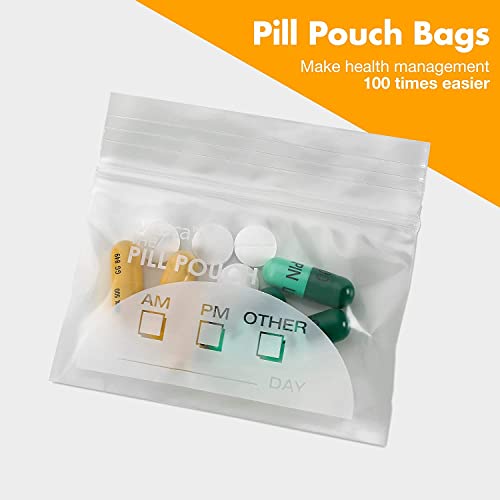 Pill Pouch Bags - (Pack of 400) 3" x 2.75" - BPA-Free, Poly Bag Disposable Zipper Pills Baggies, Daily AM PM Travel Medicine Organizer Storage Pouches, Best Clear Reusable with Write-on Labels