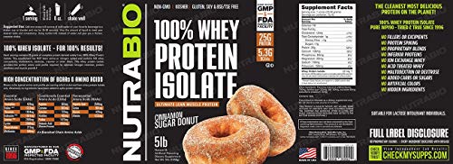 NutraBio 100% Whey Protein Isolate - Complete Amino Acid Profile - 25G of Protein Per Scoop - Soy and Gluten Free - Zero Fillers, Non-GMO, Protein Powder - Cinnamon Sugar Donut, 5lbs