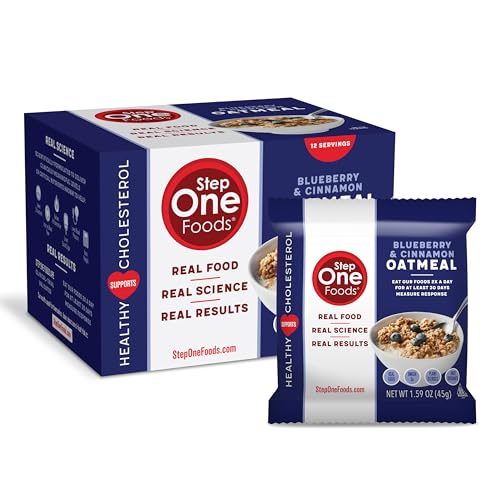 Step One Foods Blueberry Cinnamon Oatmeal, Heart Healthy Snack Plant Sterols, Omega 3's and Dietary Fiber Gluten Free Vegan Oatmeal (12 Pack)
