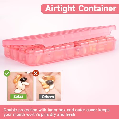 Zoksi Monthly Pill Organizer 1 Time a Day, 30 Day Pill Box Organizer Once a Day, One Month Large Pill Case for Travel, 31 Day Daily Medcine Container for Vitamins, Supplement & Medication (Pink)