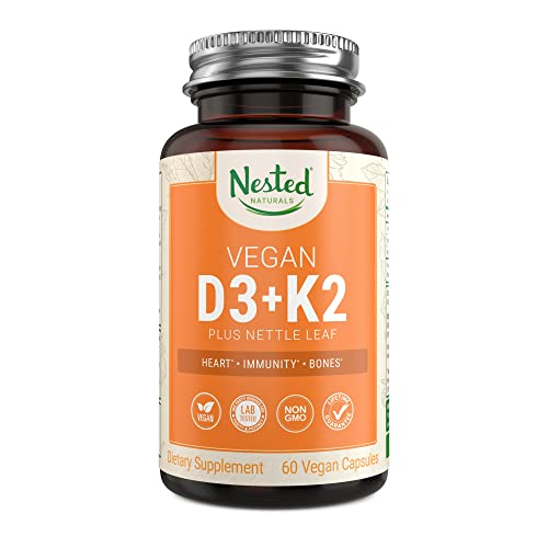 Nested Naturals – Vitamin D3+K2 | Supports a Healthy Immune System, Heart, & Strong Bones | 100% Vegan & Non GMO | 5000 IU Vitamin D3 from Lichen with 100 mcg Vitamin K2 MK-7-60 D3K2 Capsules