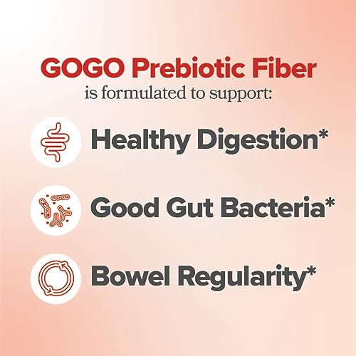 GOGO Fiber Gummies for Adults, 60 Count (Pack of 1) - Prebiotic Chicory Root Inulin Fiber Supplement - Daily Gummy Fiber for Digestive Gut Health - Non-GMO, Vegan & Cruelty-Free