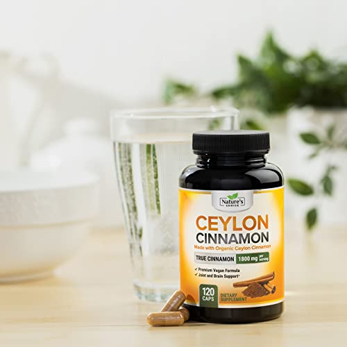 Pure Cinnamon Capsules - Certified Organic Ceylon Cinnamon Pills, Non-GMO, Gluten-Free, Dairy-Free, Sri Lanka Cinnamon Powder Supplement, Best Vegan True Cinnamomum Vitamins, Sugar Free - 120 Capsules