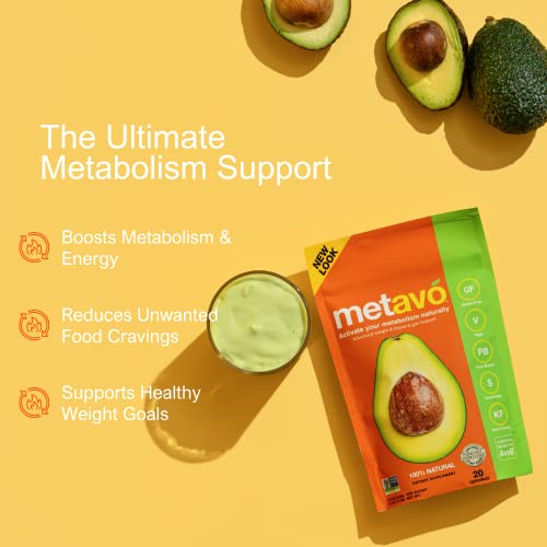 Metavo Metabolism Smoothie Mix - Energy Support Supplement - Curb Sugar Cravings - Made with Avocado Based AvoB & Chromium - Great Tasting Avocado Flavor - 20 Servings - 1 Count