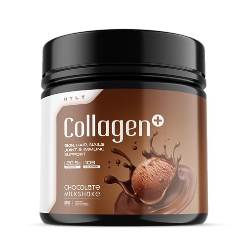 HTLT Collagen+ Chocolate Milkshake Powder for Skin, Hair, Nails, Joints & Immune Support | Dietary Supplement | 25 Servings