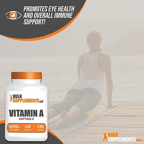 BULKSUPPLEMENTS.COM Vitamin A 10000 IU Softgels - Vitamin A Retinyl Palmitate, Vitamin A Pills - Vitamin A Supplement, Eye Supplements - Gluten Free, 1 Softgel per Serving, 240 Softgels