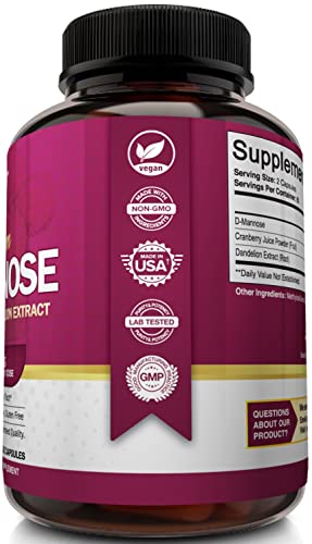 NutriFlair D-Mannose 1200mg, 120 Capsules - with Cranberry and Dandelion Extract - Natural Urinary Tract Health UTI Support - Best D Mannose Powder - Flush Impurities, Detox Body, for Women and Men