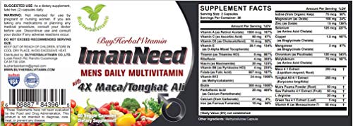 ImanNeed, All-in-One Men's Multivitamin with 4X Maca/Tongkat Ali (60 Veggie Capsules with 4X Maca, 4X Tongkat Ali, 4X Saw Palmetto, 4X Green Tea, L-Arginine, Muira Puama and Multivitamin)