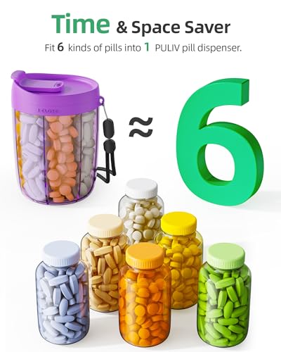 PULIV Large Supplement Organizer Bottle, Holds Plenty of Vitamins in 1 Monthly Pill Organizer Dispenser with Anti-Mixing & Wide Openings Design, Easy to Retrieve Meds, Includes 20 Pcs Labels, Purple