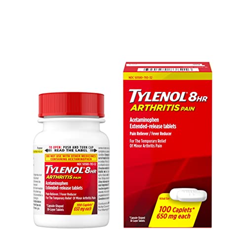 Tylenol 8HR Arthritis Pain Relief Caplets, 650 mg Acetaminophen Pain Relief Pills for Minor Arthritis Pain & Joint Pain, Fever Reducer, Oral Pain Reliever for Joint Pain; 100 ct.; Pack of 1