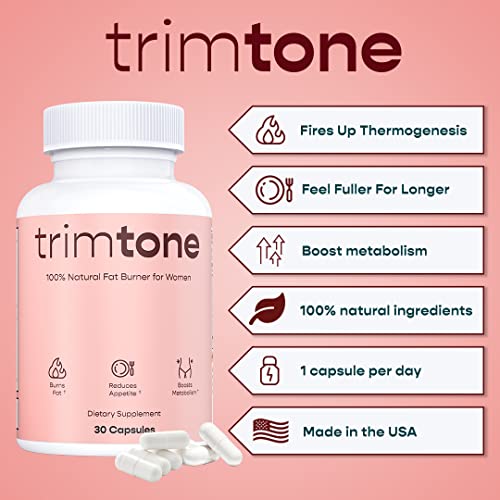 Trimtone Pills, 100% Natural Weight Management Formula for Women, Mood & Energy Boosting Complex - 30 Capsules - 1 Month Supply