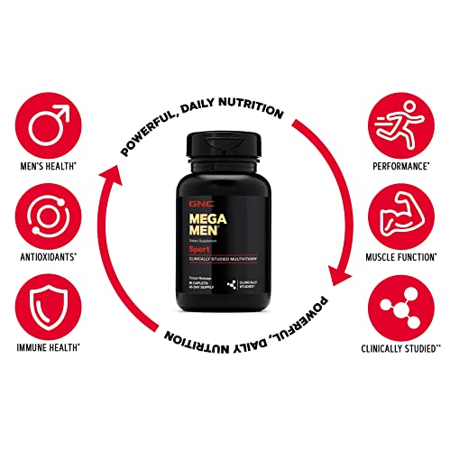 GNC Mega Men Sport Daily Multivitamin for Performance, Muscle Function, and General Health -180 Count