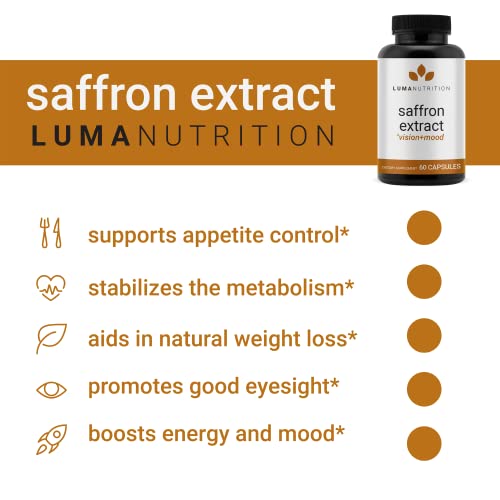 Luma Nutrition Saffron Extract Capsules - Premium Saffron Supplements - 88.50 mg Pure Saffron Pills - Mood Support - Eye Support - Made in The USA - 60 Capsules