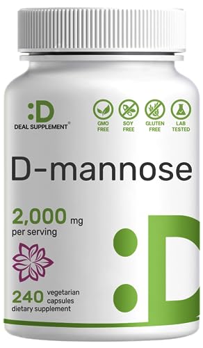 DEAL SUPPLEMENT D Mannose Veggie Capsules, 2,000mg Per Serving, 240 Pills – Fast Acting Water-Soluble Form – Extra Strength Urinary Tract (UTI) Health Support – Non-GMO, Vegan Friendly