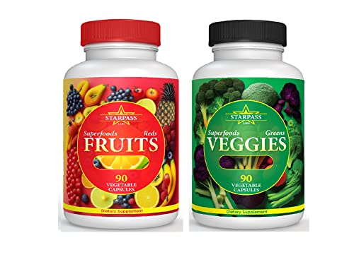 Vegetarian Balance of Superfoods Reds Fruits and Greens | Vegan Vegetables Fruits and Veggie | Natural Balance of 90 Fruits, 90 Veggies Capsules for Men, Women and Kids | Nature Vitamins and Minerals