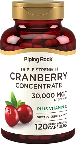 Piping Rock Cranberry Pills for Women 30,000 mg | 150 Capsules | Plus Vitamin C | Triple Strength Concentrate Extract | Non-GMO, Gluten Free Supplement