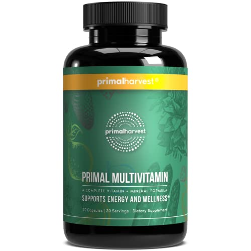 Primal Harvest Multivitamin for Women and Men Vitamin A, Vitamin C, Vitamin D and E, Vitamin B12, B6, Biotin, Zinc Supplements (30 Capsules)