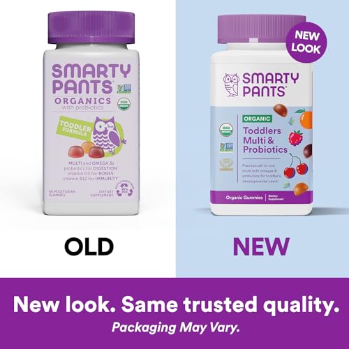 SmartyPants Organic Toddler Multivitamin, Daily Gummy Vitamins: Probiotics, Vitamin C, D3, Zinc, & B12 for Immune Support, Energy & Digestive Health, Fruit Flavor, 60 Gummies, 30 Day Supply