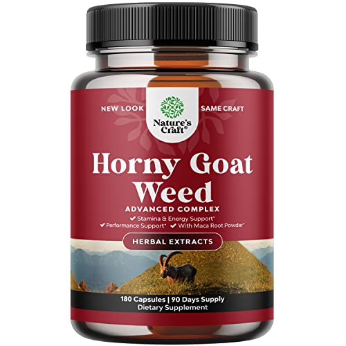 Horny Goat Weed for Male Enhancement - Extra Strength Horny Goat Weed for Men 1590mg Complex with Tongkat Ali Saw Palmetto Extract Panax Ginseng and Black Maca Root for Stamina & Energy - 90 Servings