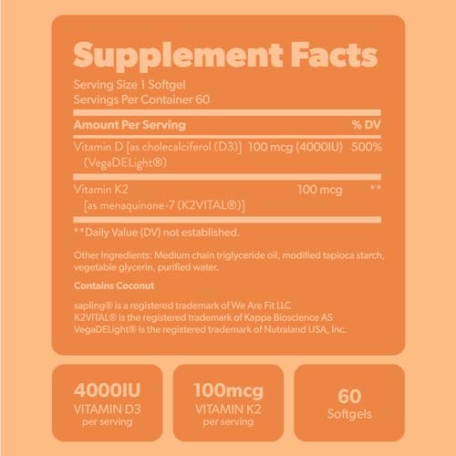 Vegan Vitamin D3 + K2 Supplement with MCT Oil from Coconut - 4000 IU Vitamin D and 100mcg Vitamin K2 as Mk7 - Calcium Absorption, Bone Strength, and Immune Health Support* - 60 Softgels