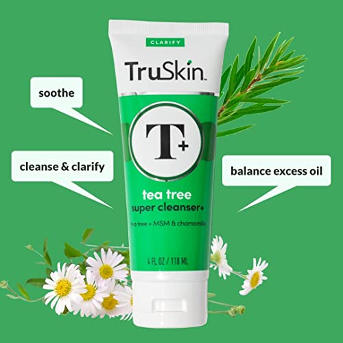 TruSkin Tea Tree Super Facial Cleanser - Acne Treatment with MSM, Chamomile and Vitamin E, 4 fl oz