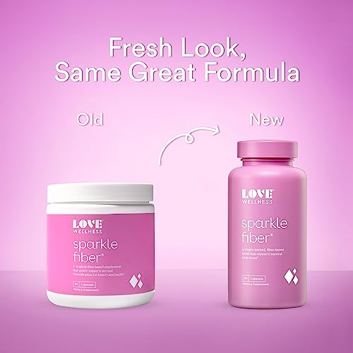 Love Wellness Sparkle Fiber Supplement for Gut Health, 90 Capsules - Beauty Fiber Pills for Sparkling Skin, Bloating Relief & Weight Management - Psyllium Husk Powder Fiber & Digestive Enzymes