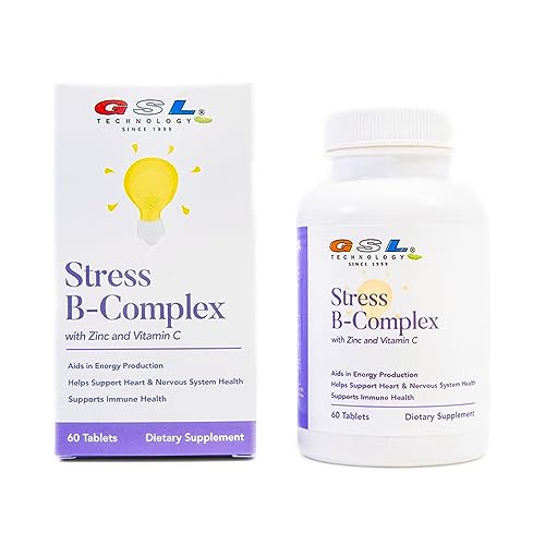 GSL Technology Stress B-Complex with Zinc and Vitamin C | for Energy Health | Made in The USA (180)