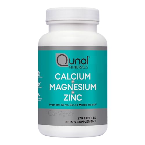 Qunol Magnesium 3 in 1 Tablets with Calcium, Magnesium & Zinc for Immune Support, Bone, Nerve, and Muscle Health Supplement, 270 Count