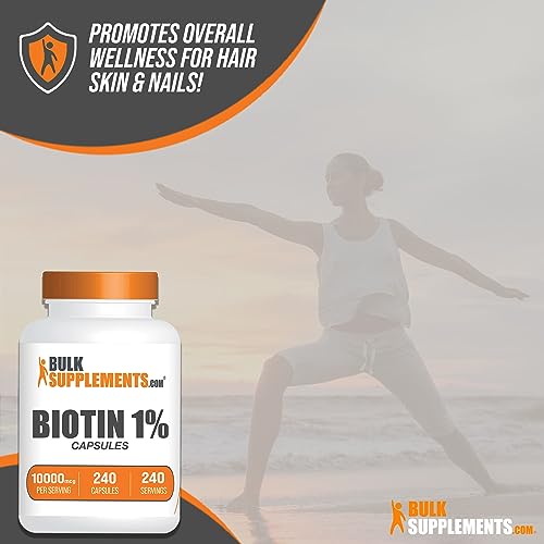 BULKSUPPLEMENTS.COM Biotin 10000mcg Capsules - Vitamin B7 Biotin, Biotin Supplement, Biotin Vitamins for Hair Skin and Nails - Biotin Pills, Gluten Free, 1 Capsule per Serving, 240 Capsules