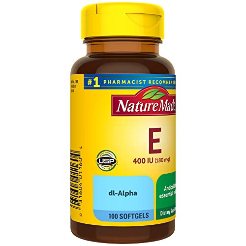 Nature Made Vitamin E 180 mg (400 IU) dl-Alpha, Dietary Supplement for Antioxidant Support, 100 Softgels, 100 Day Supply