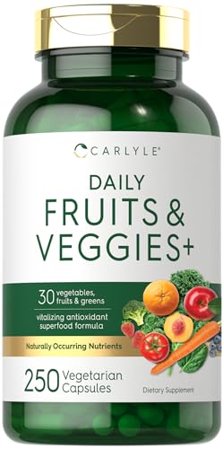 Carlyle Fruits and Veggies Supplement | 250 Capsules | Made with 32 Fruits and Vegetables | Vegetarian, Non-GMO, Gluten Free Superfood Formula