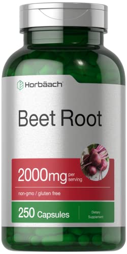 Beet Root Powder Capsules | 250 Pills | Herbal Extract | Non-GMO, Gluten Free, and DNA Tested Supplement | by Horbaach