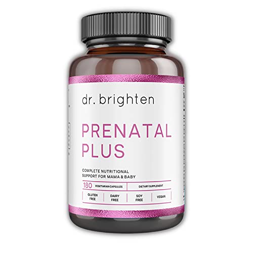 Dr. Brighten Prenatal Plus - Women’s Formulation, Active B Vitamins, Minerals, Antioxidants for Pregnant or Nursing Mothers, Non-GMO Vegan, No Gluten, No Soy - 180 Capsules